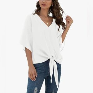 Elegant White V-Neck Tie-Front Top